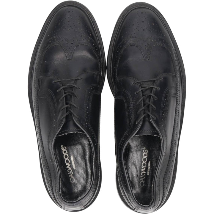 OAKWOODS Full Brogue Wingtip Shoes, Made in USA Men's 27.5cm unclear black type Vintage Second Hand