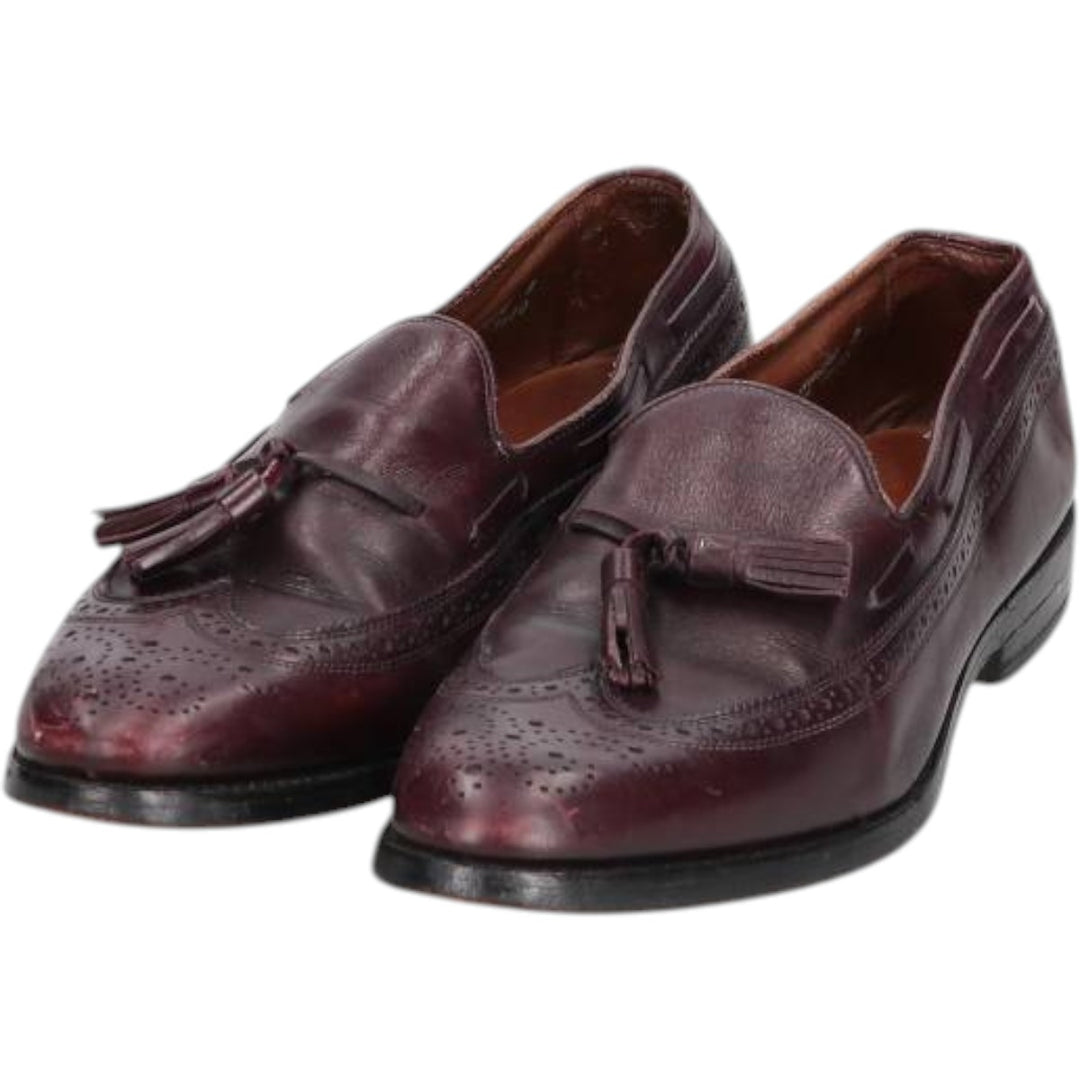 80s-90s Allen Edmonds Manchester Full Brogue Wingtip Tassel Loafers, Made in USA, Size 9B Men's 27.0cm unclear burgundy type Vintage Second Hand