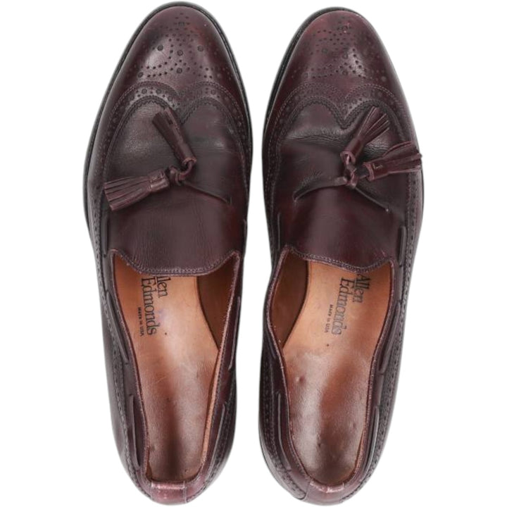 80s-90s Allen Edmonds Manchester Full Brogue Wingtip Tassel Loafers, Made in USA, Size 9B Men's 27.0cm unclear burgundy type Vintage Second Hand