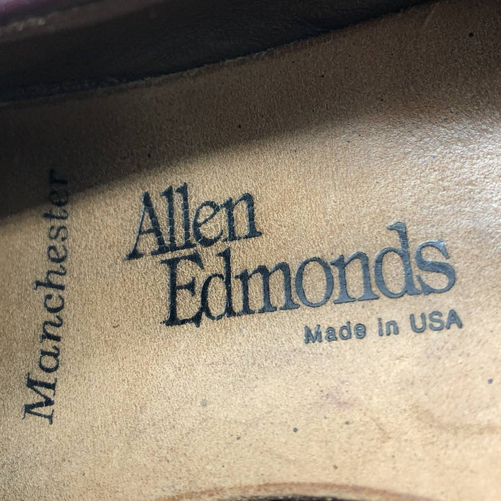 80s-90s Allen Edmonds Manchester Full Brogue Wingtip Tassel Loafers, Made in USA, Size 9B Men's 27.0cm unclear burgundy type Vintage Second Hand