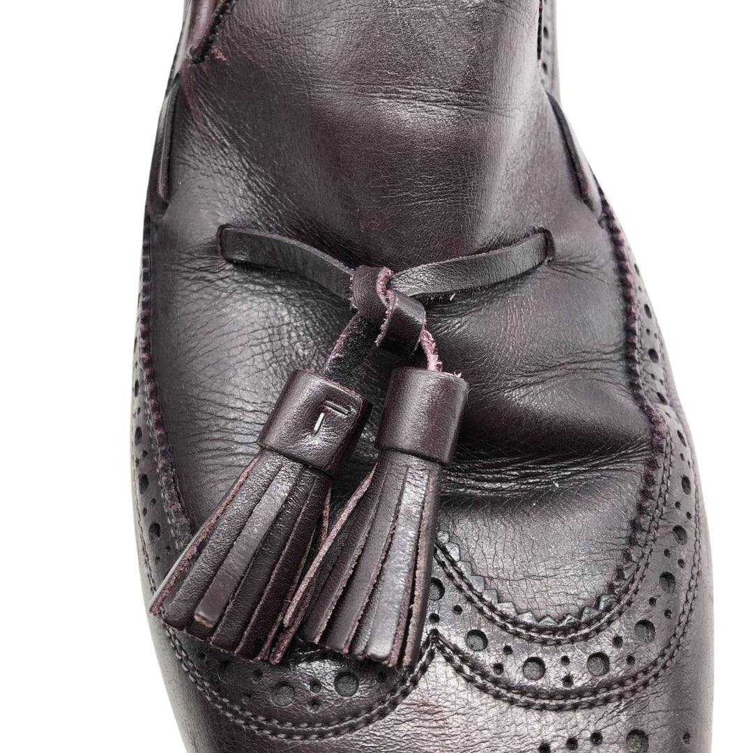 80s-90s Allen Edmonds Manchester Full Brogue Wingtip Tassel Loafers, Made in USA, Size 9B Men's 27.0cm unclear burgundy type Vintage Second Hand