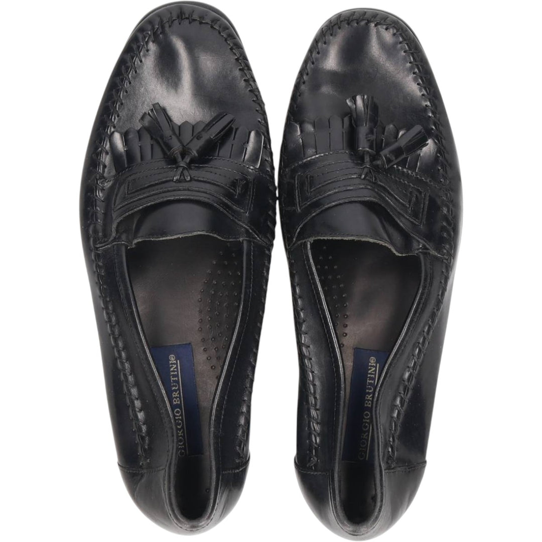 GIORGIO BRUTINI Quilted Tassel Loafers, Size 9 1/2 D Men's 27.5cm genuine leather black type Vintage Second Hand