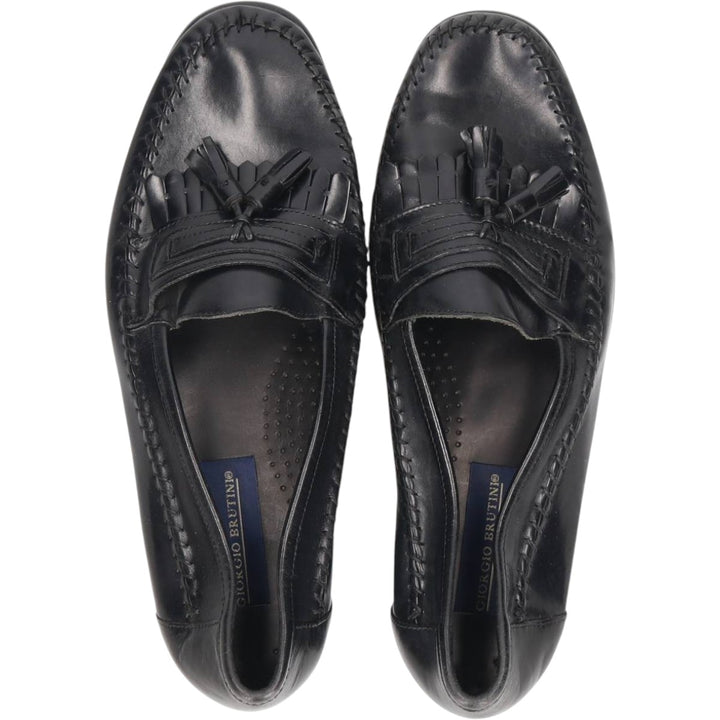 GIORGIO BRUTINI Quilted Tassel Loafers, Size 9 1/2 D Men's 27.5cm genuine leather black type Vintage Second Hand