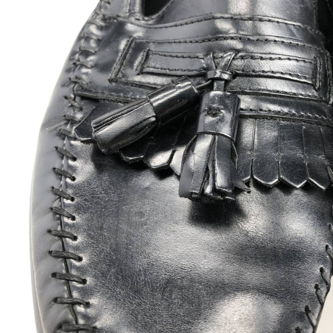 GIORGIO BRUTINI Quilted Tassel Loafers, Size 9 1/2 D Men's 27.5cm genuine leather black type Vintage Second Hand