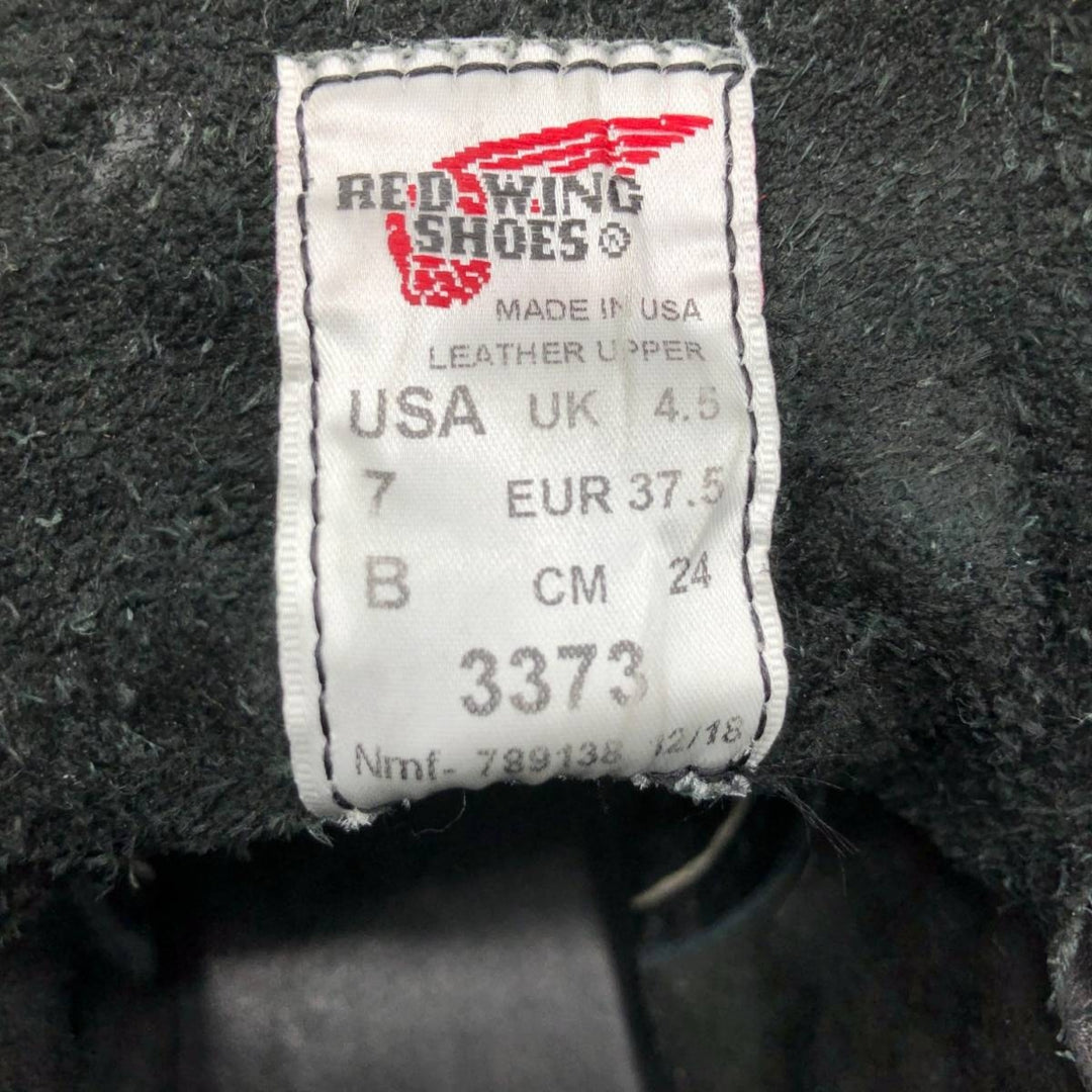 Red Wing 3373 Work Boots, Made in USA, Size 7 B Women's 24.0cm unclear black type Vintage Second Hand