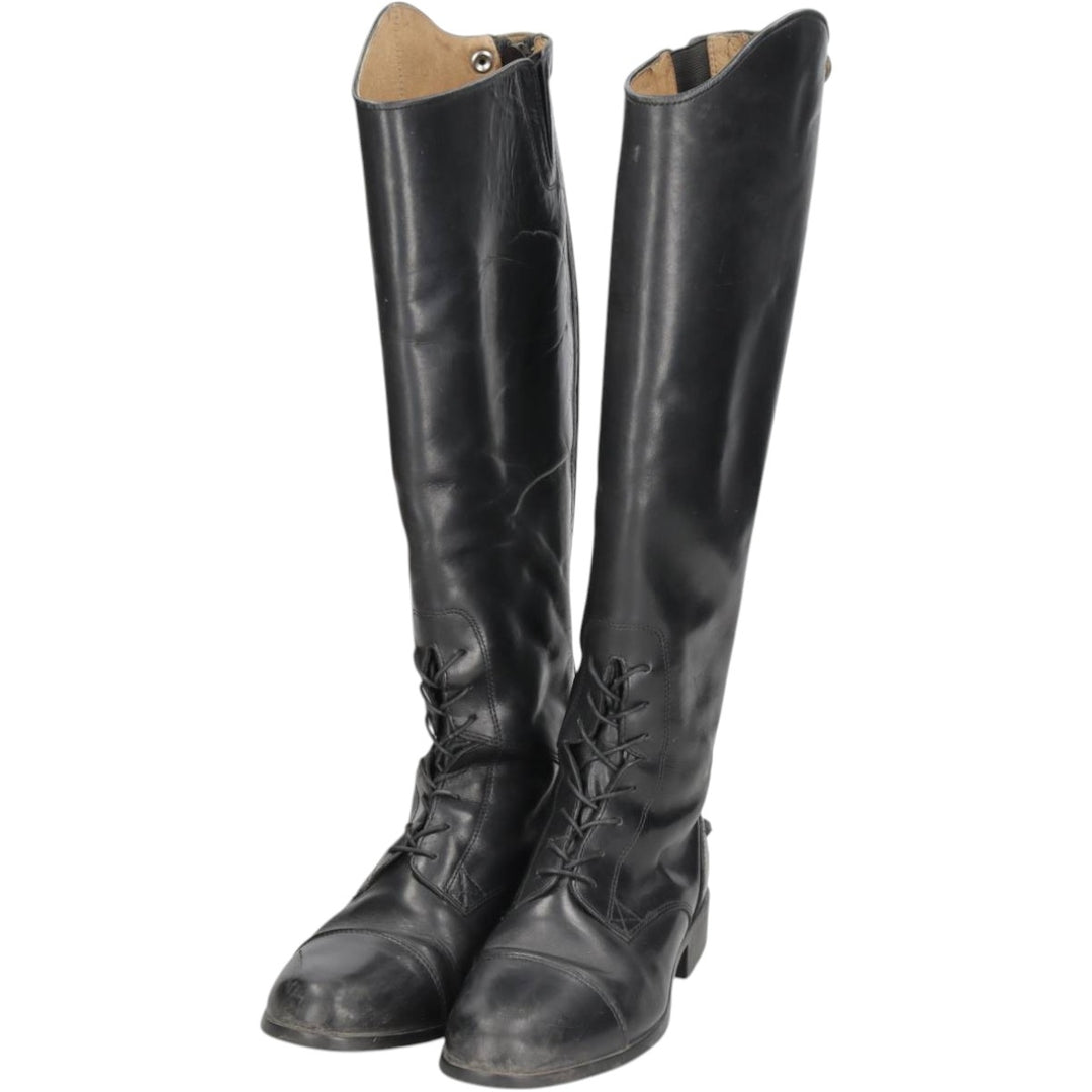 Ariat 4LR Straight Tip Jockey Riding Boots, Long Boots, Size 9B Men's 27.0cm genuine leather black type Vintage Second Hand