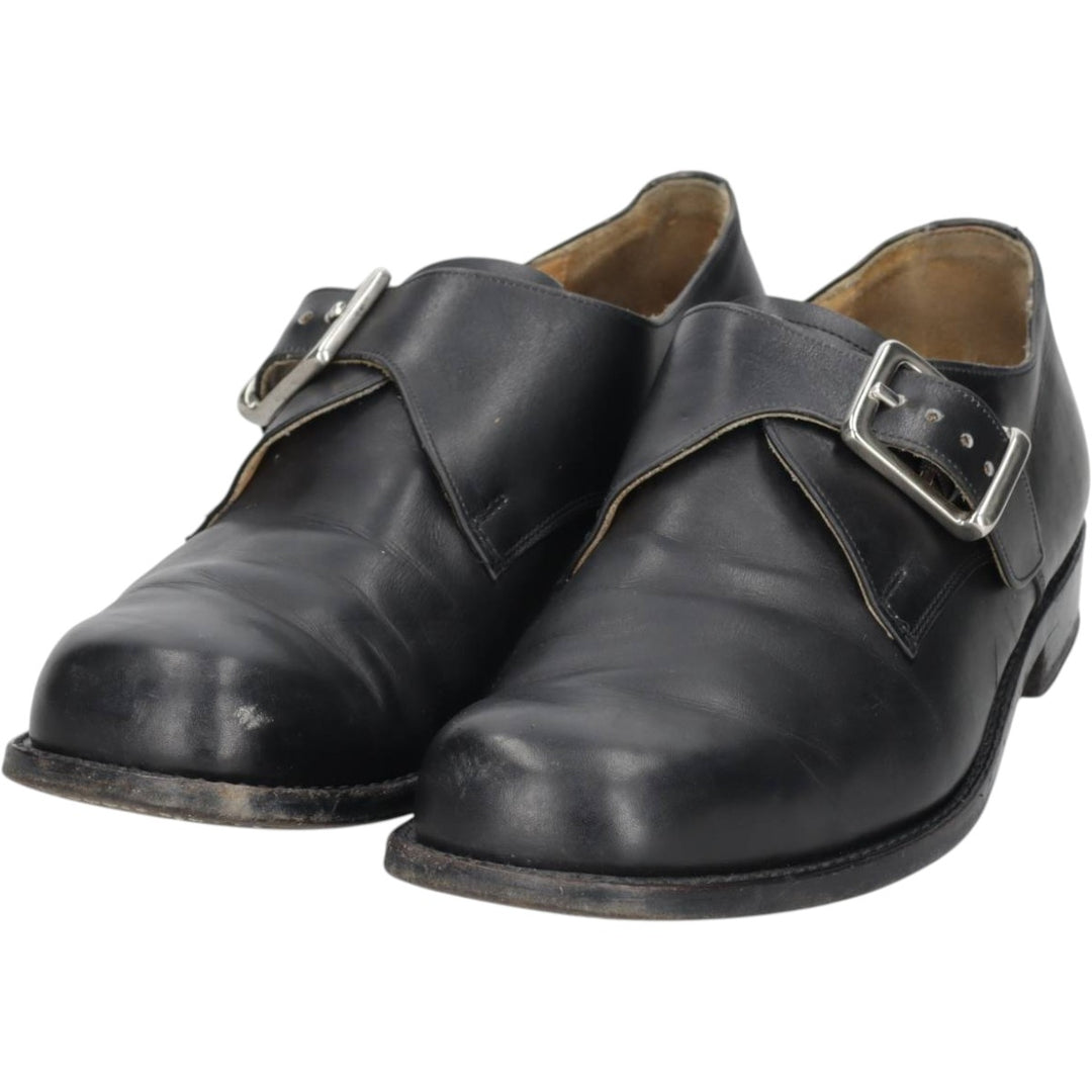 Square-toe monk strap shoes, size 8 1/2 Men's 27.5cm unclear black type Vintage Second Hand