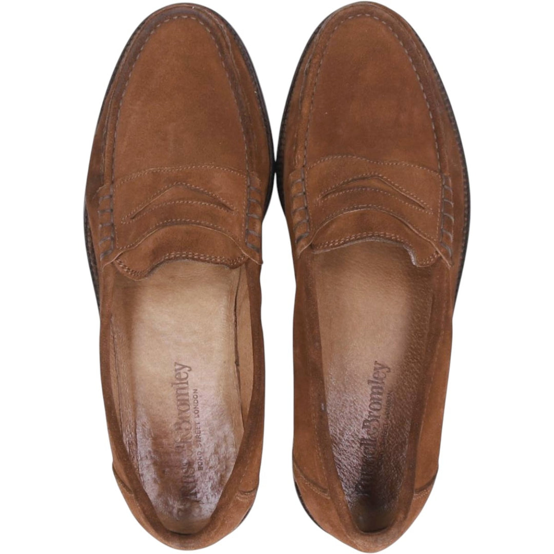 Russell and Bromley suede coin loafers, made in Italy, size 41 Men's 25.5cm Genuine Leather Suede brown type Vintage Second Hand