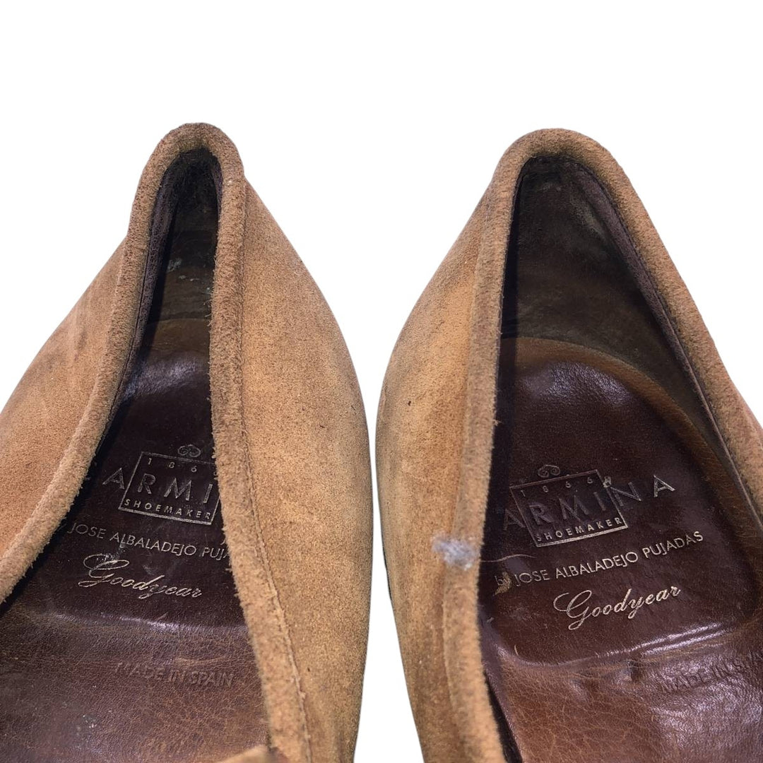 JOSE ALBALADEJO PUJADAS CARMINA Suede Coin Loafers, Made in Spain, Size 8 E Men's 26.5cm unclear brown type Vintage Second Hand