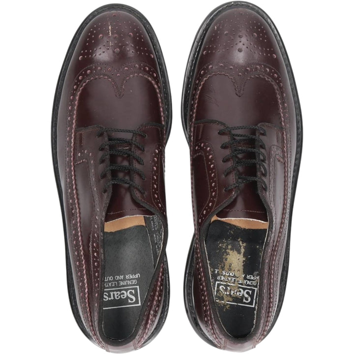 Sears full brogue wingtip shoes, size 9 1/2D Men's 27.5cm genuine leather burgundy type Vintage Second Hand