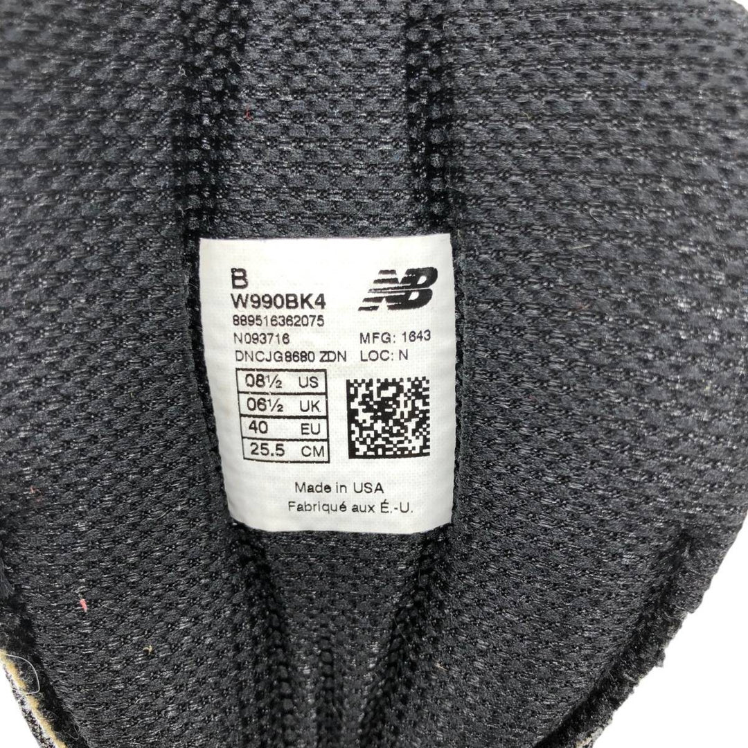 New Balance W990 BK4 sneakers, made in the USA, size 8 1/2 Men's 25.5cm unclear black type Vintage Second Hand