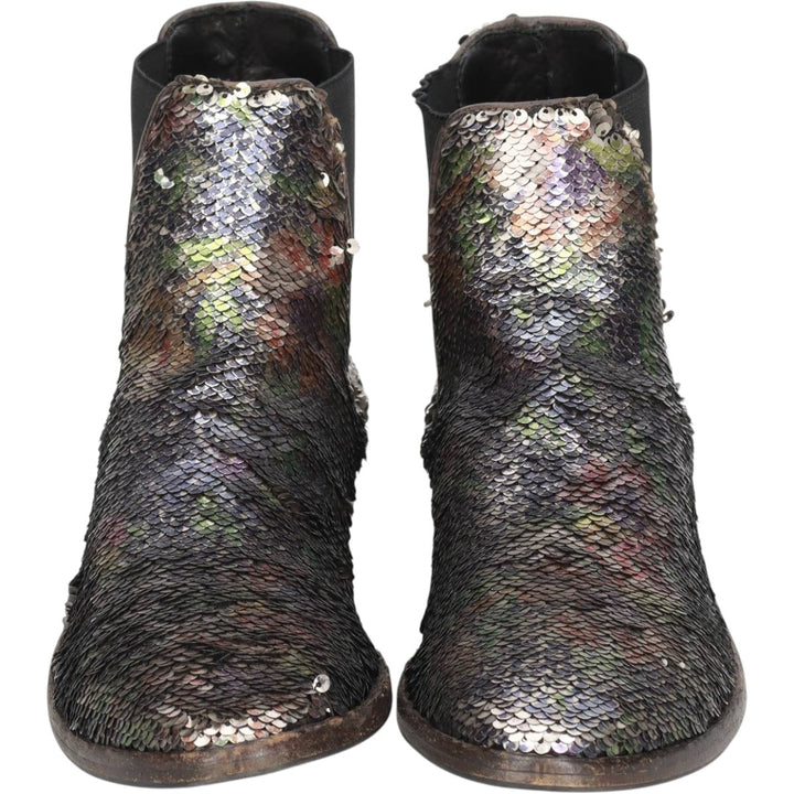 La Bottega di Lisa all-over print sequined side-gore boots, made in Italy, size 38 1/2 Women's 24.0cm genuine leather Silver type Vintage Second Hand