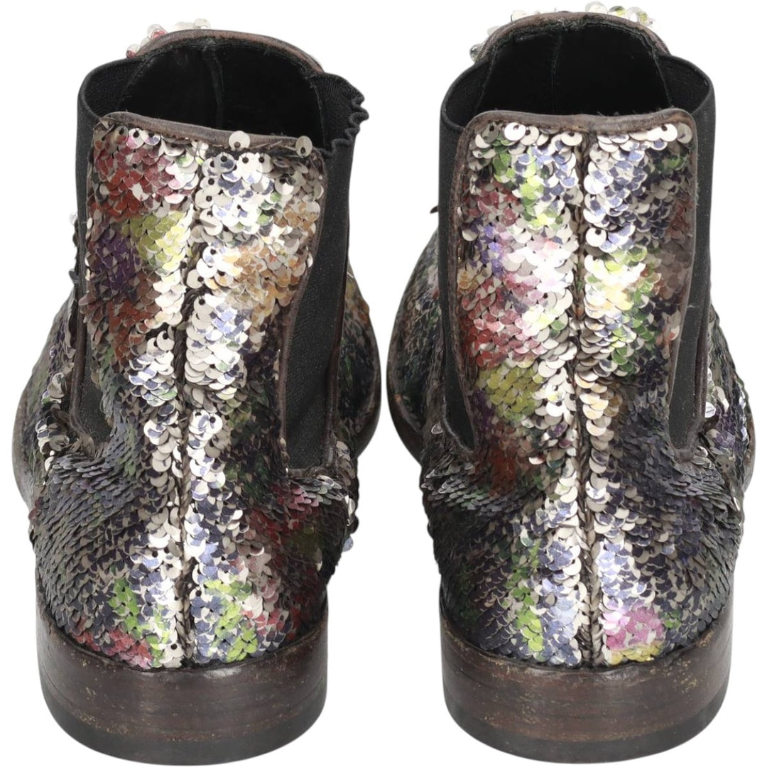 La Bottega di Lisa all-over print sequined side-gore boots, made in Italy, size 38 1/2 Women's 24.0cm genuine leather Silver type Vintage Second Hand