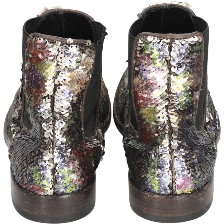 La Bottega di Lisa all-over print sequined side-gore boots, made in Italy, size 38 1/2 Women's 24.0cm genuine leather Silver type Vintage Second Hand
