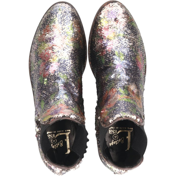La Bottega di Lisa all-over print sequined side-gore boots, made in Italy, size 38 1/2 Women's 24.0cm genuine leather Silver type Vintage Second Hand