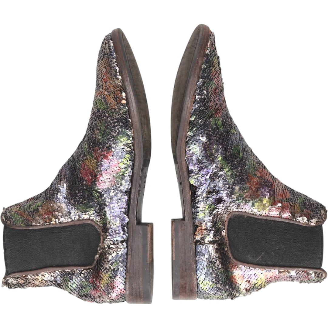 La Bottega di Lisa all-over print sequined side-gore boots, made in Italy, size 38 1/2 Women's 24.0cm genuine leather Silver type Vintage Second Hand