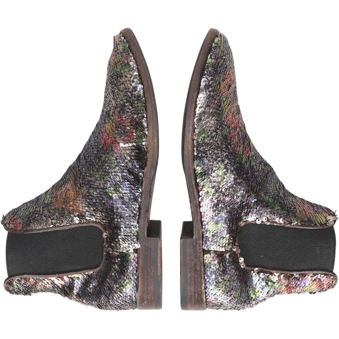 La Bottega di Lisa all-over print sequined side-gore boots, made in Italy, size 38 1/2 Women's 24.0cm genuine leather Silver type Vintage Second Hand