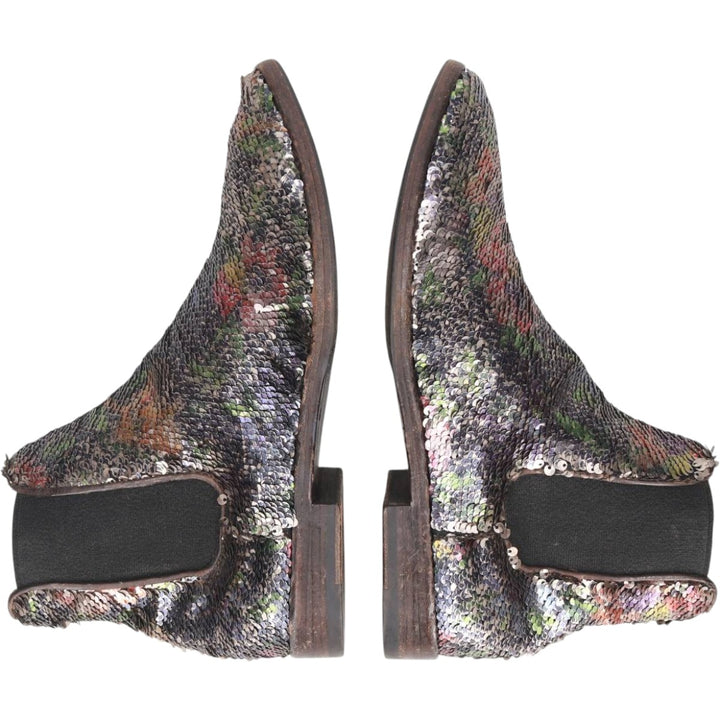 La Bottega di Lisa all-over print sequined side-gore boots, made in Italy, size 38 1/2 Women's 24.0cm genuine leather Silver type Vintage Second Hand