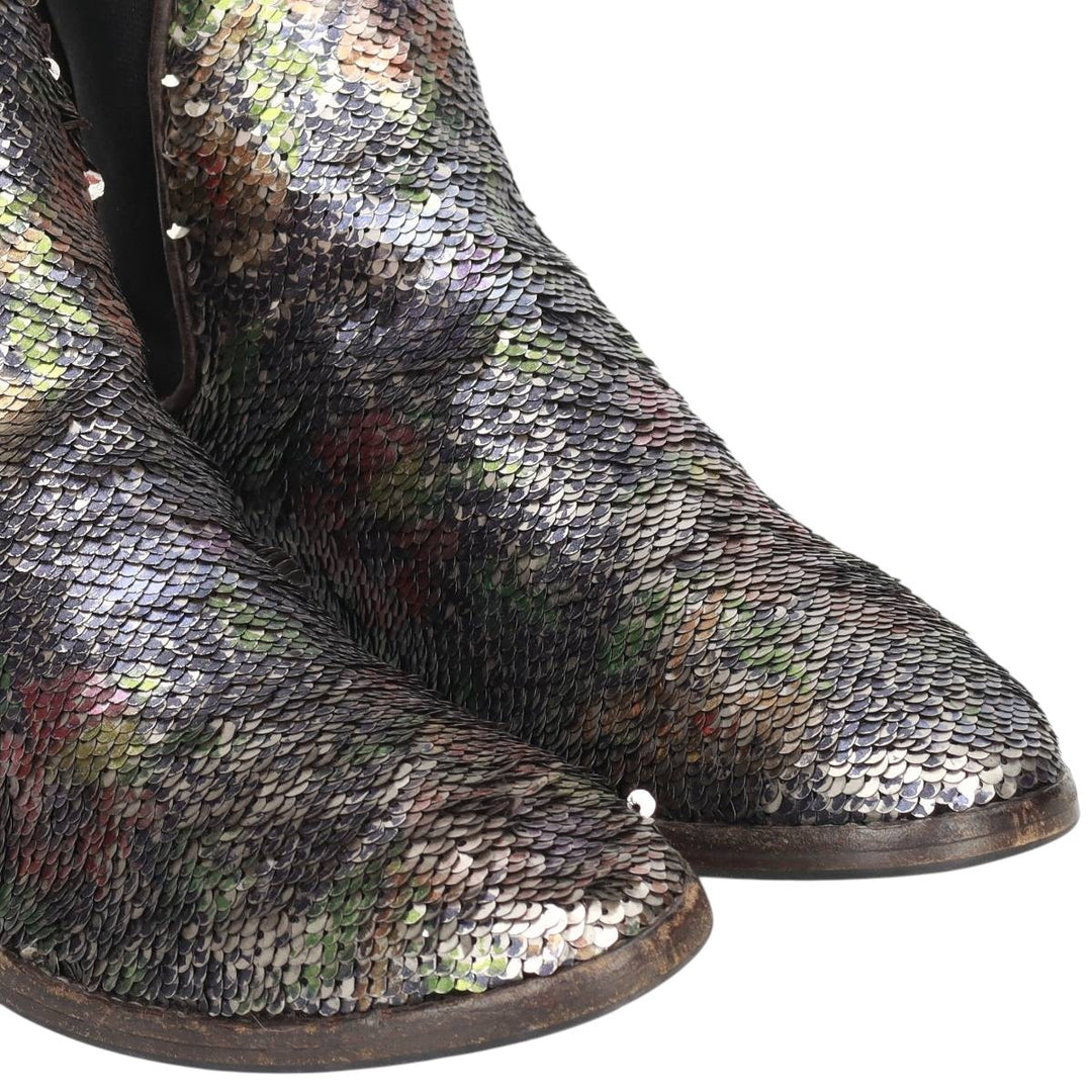 La Bottega di Lisa all-over print sequined side-gore boots, made in Italy, size 38 1/2 Women's 24.0cm genuine leather Silver type Vintage Second Hand