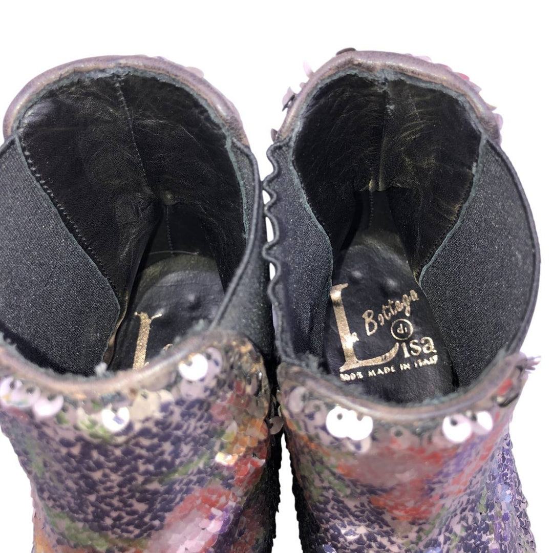 La Bottega di Lisa all-over print sequined side-gore boots, made in Italy, size 38 1/2 Women's 24.0cm genuine leather Silver type Vintage Second Hand