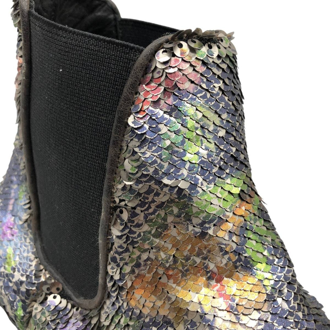 La Bottega di Lisa all-over print sequined side-gore boots, made in Italy, size 38 1/2 Women's 24.0cm genuine leather Silver type Vintage Second Hand