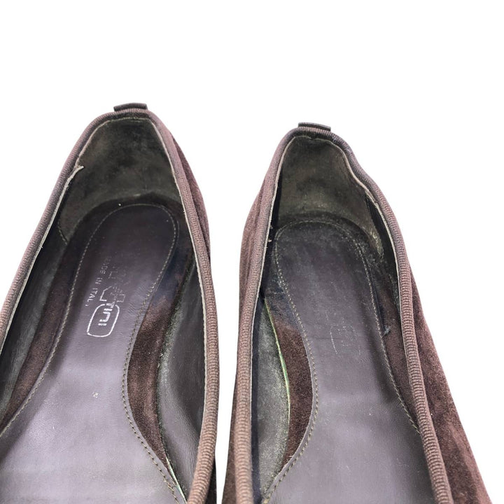 Convertini Suede Leather Ballet Flats, Made in Italy, Size 39 Women's 24.5cm Genuine Leather Suede brown type Vintage Second Hand
