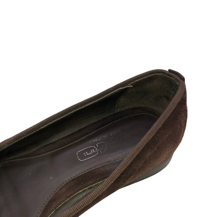 Convertini Suede Leather Ballet Flats, Made in Italy, Size 39 Women's 24.5cm Genuine Leather Suede brown type Vintage Second Hand