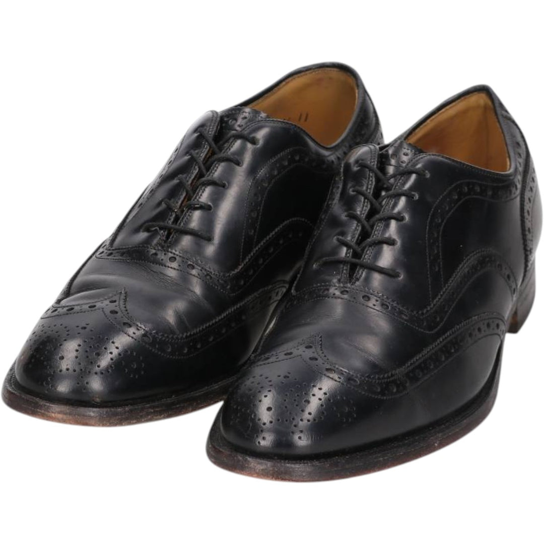 Johnston & Murphy Aristocraft Full Brogue Wingtip Shoes, Made in USA, Size 9 1/2 D/B Men's 27.5cm genuine leather black type Vintage Second Hand