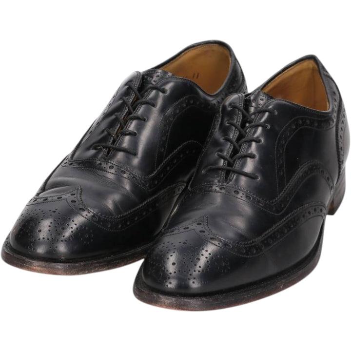 Johnston & Murphy Aristocraft Full Brogue Wingtip Shoes, Made in USA, Size 9 1/2 D/B Men's 27.5cm genuine leather black type Vintage Second Hand