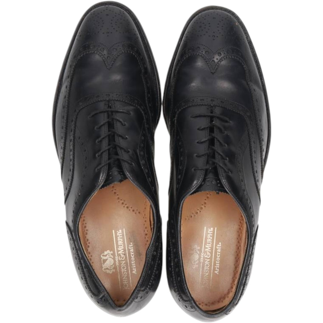 Johnston & Murphy Aristocraft Full Brogue Wingtip Shoes, Made in USA, Size 9 1/2 D/B Men's 27.5cm genuine leather black type Vintage Second Hand