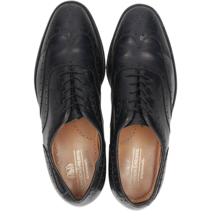 Johnston & Murphy Aristocraft Full Brogue Wingtip Shoes, Made in USA, Size 9 1/2 D/B Men's 27.5cm genuine leather black type Vintage Second Hand