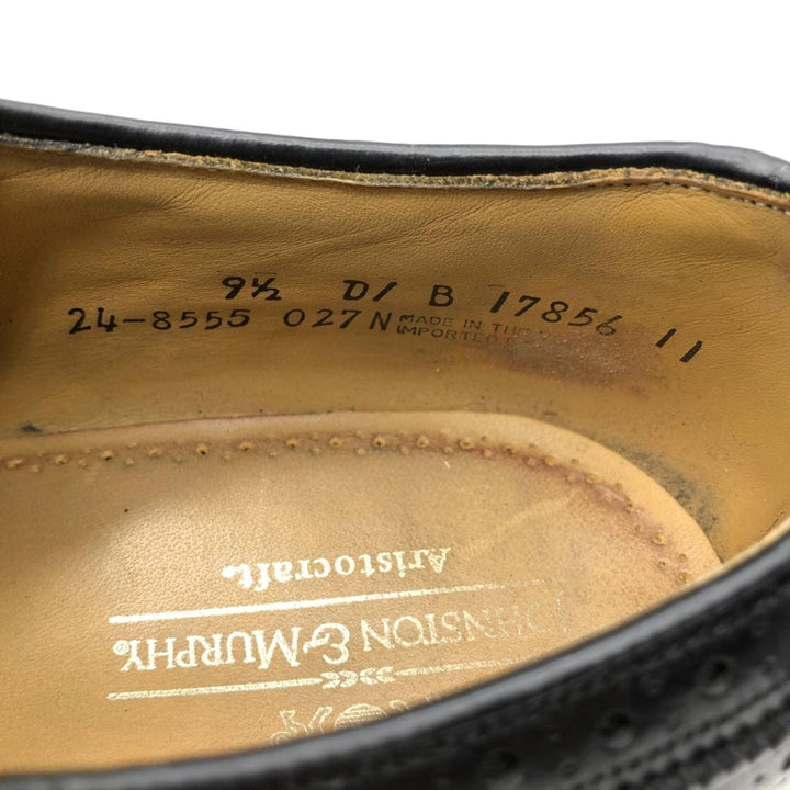 Johnston & Murphy Aristocraft Full Brogue Wingtip Shoes, Made in USA, Size 9 1/2 D/B Men's 27.5cm genuine leather black type Vintage Second Hand