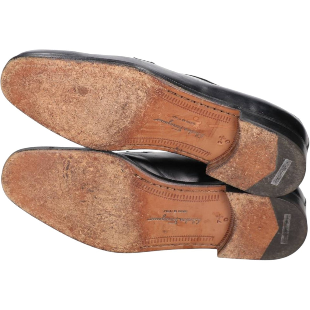 Salvatore Ferragamo plain toe shoes, made in Italy, size 7 1/2 D Men's 25.5cm genuine leather black type Vintage Second Hand