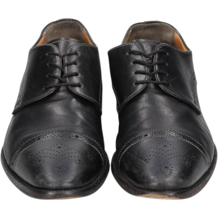 Santoni semi-brogue straight-tip shoes, made in Italy, size 8 D Men's 26.0cm unclear black type Vintage Second Hand