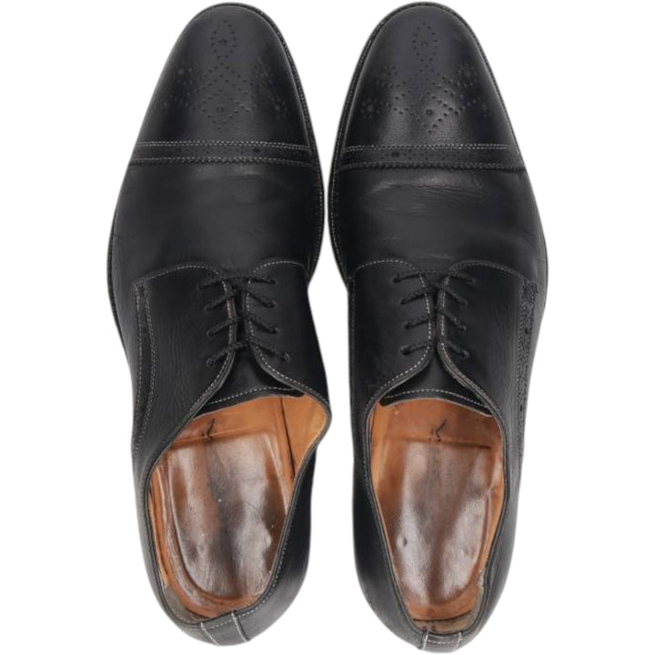 Santoni semi-brogue straight-tip shoes, made in Italy, size 8 D Men's 26.0cm unclear black type Vintage Second Hand