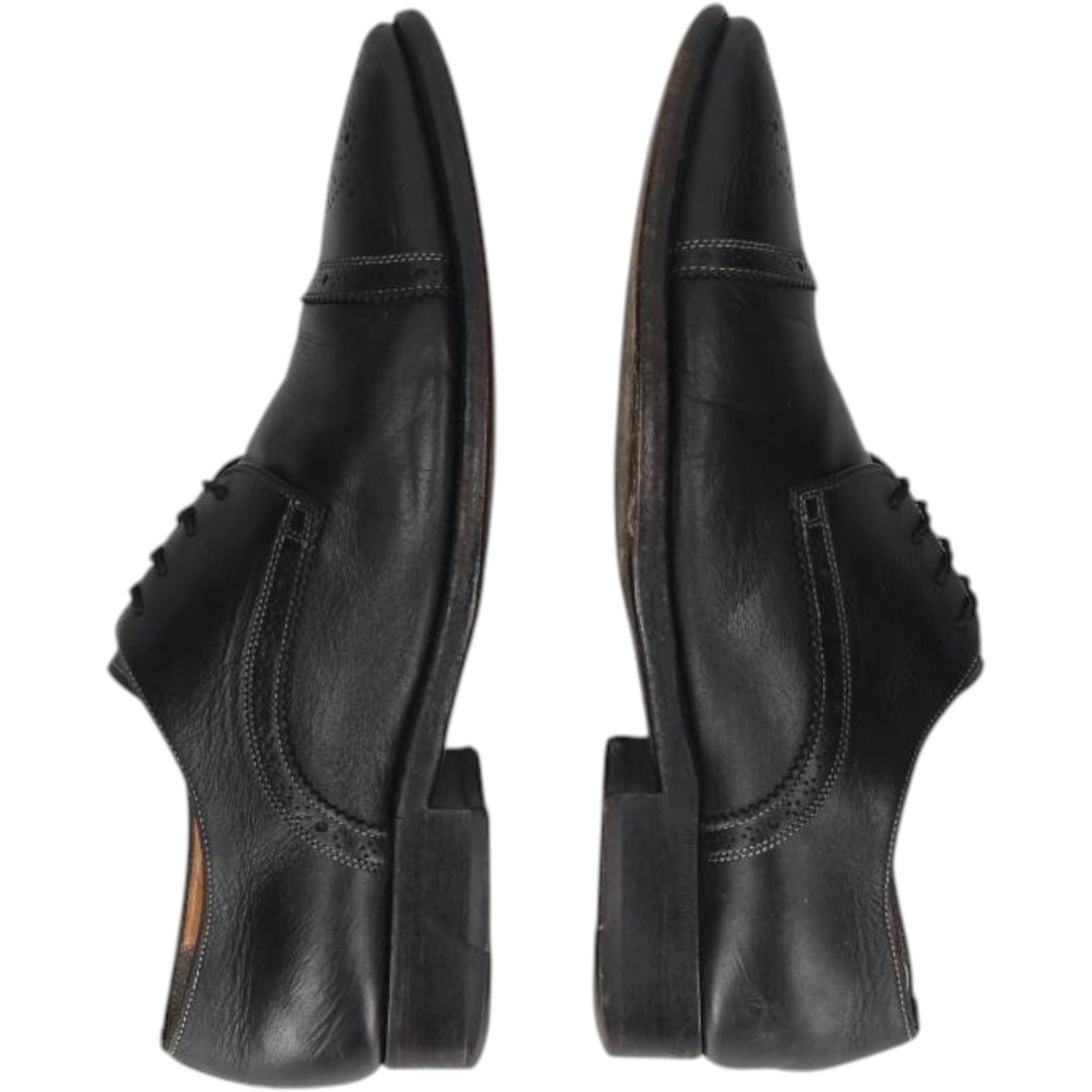 Santoni semi-brogue straight-tip shoes, made in Italy, size 8 D Men's 26.0cm unclear black type Vintage Second Hand