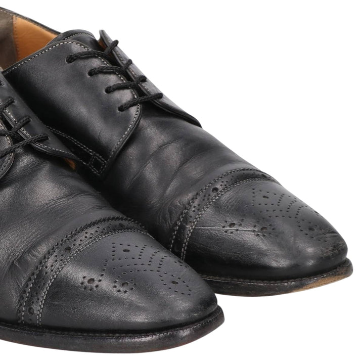 Santoni semi-brogue straight-tip shoes, made in Italy, size 8 D Men's 26.0cm unclear black type Vintage Second Hand