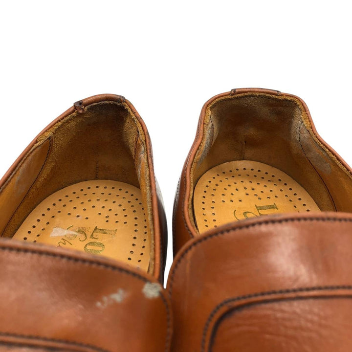 Loake Gatwick vamp loafers, made in England, size 7 EEE Men's 25.5cm genuine leather Camel type Vintage Second Hand