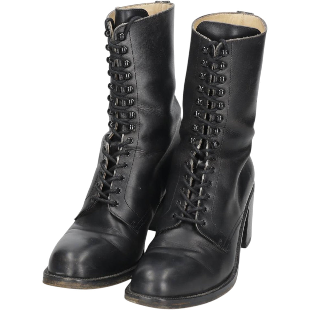 FREELANCE lace-up boots, made in France, size 38 Women's 23.0cm unclear black type Vintage Second Hand