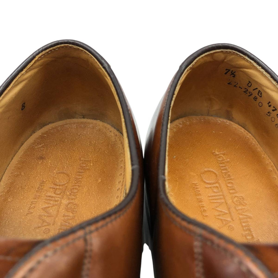 Johnston & Murphy OPTIMA Plain Straight Tip Shoes, Made in USA, Size 7 1/2D Men's 25.5cm unclear brown type Vintage Second Hand