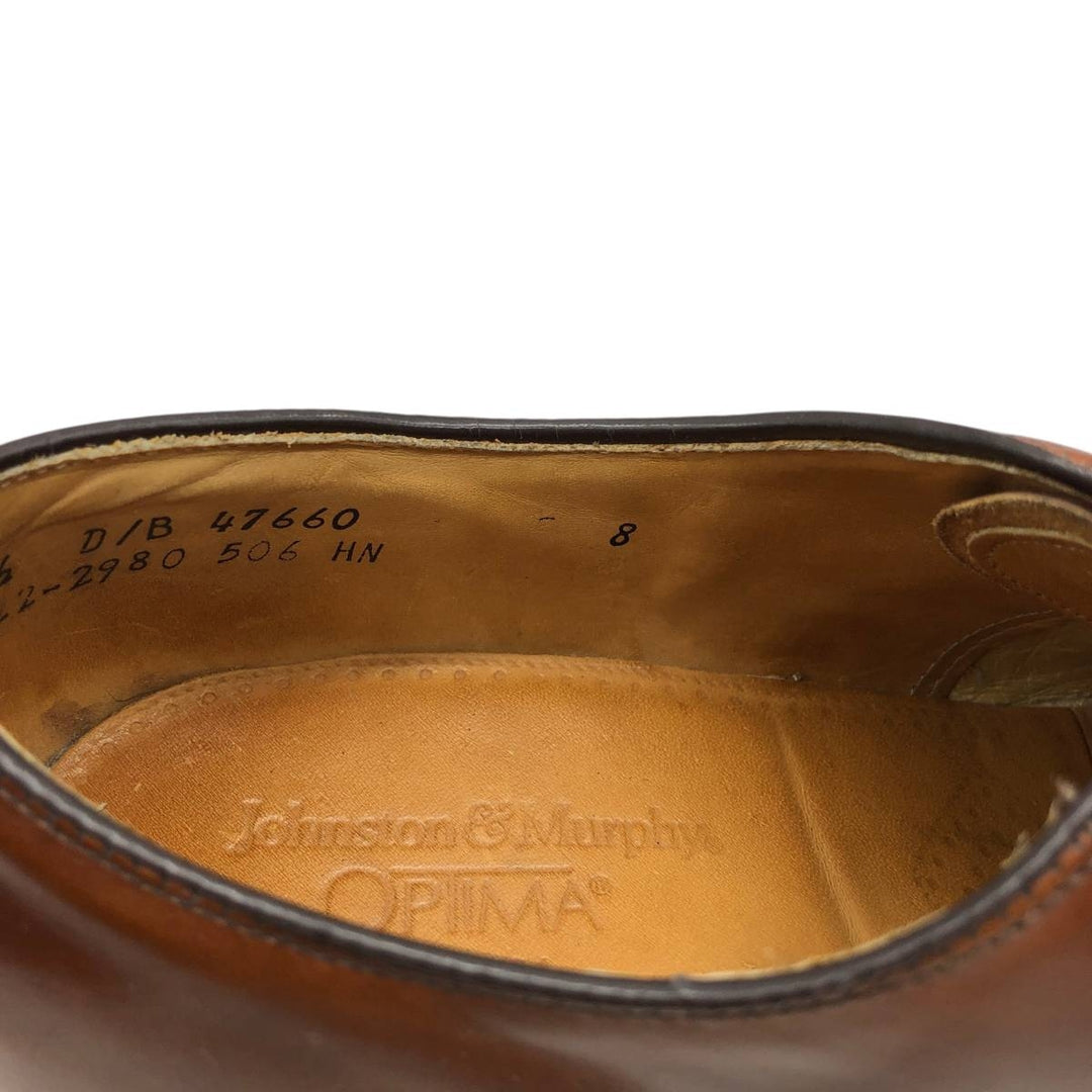 Johnston & Murphy OPTIMA Plain Straight Tip Shoes, Made in USA, Size 7 1/2D Men's 25.5cm unclear brown type Vintage Second Hand