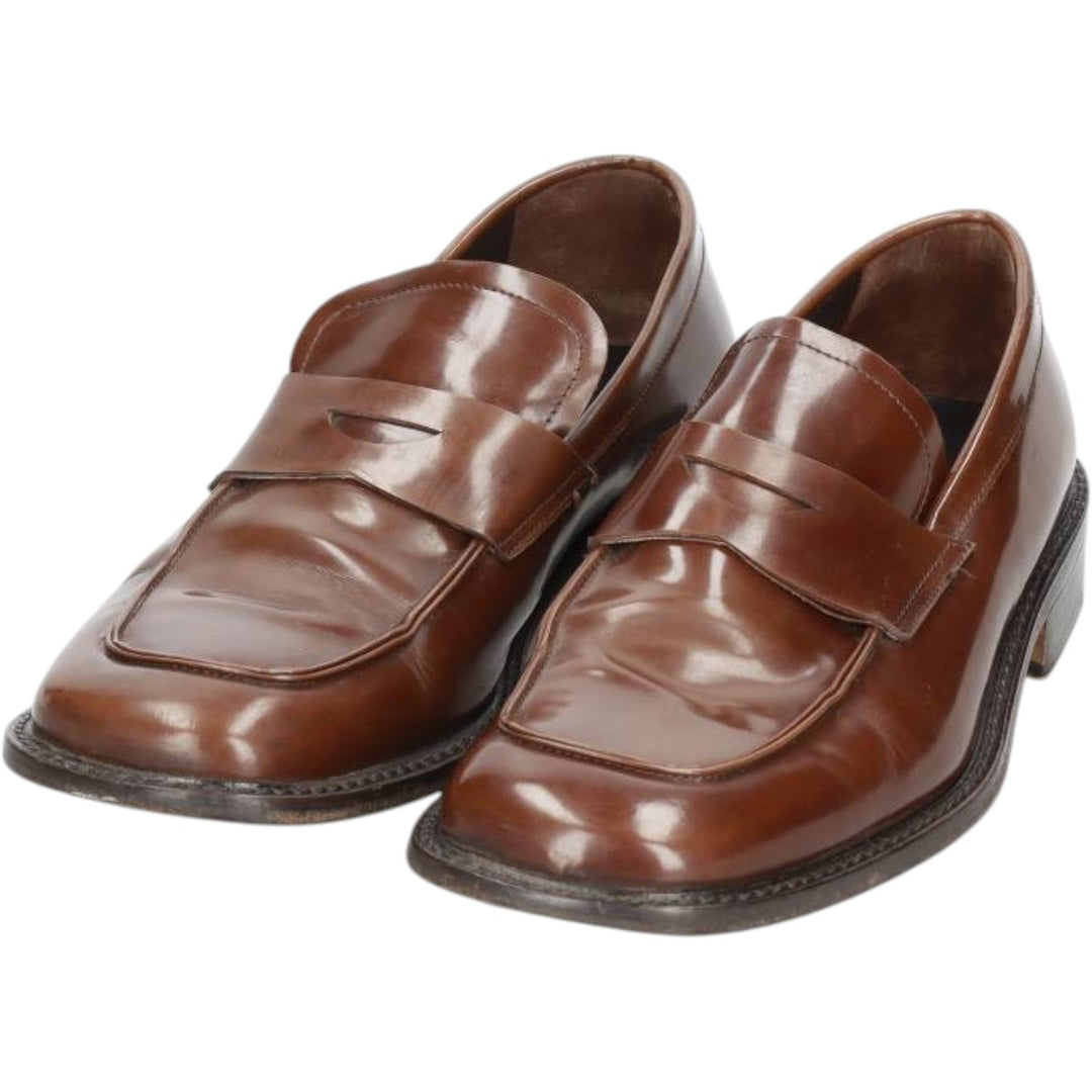 Square-toe coin loafers, made in Italy, size 43 Men's 26.5cm genuine leather brown type Vintage Second Hand