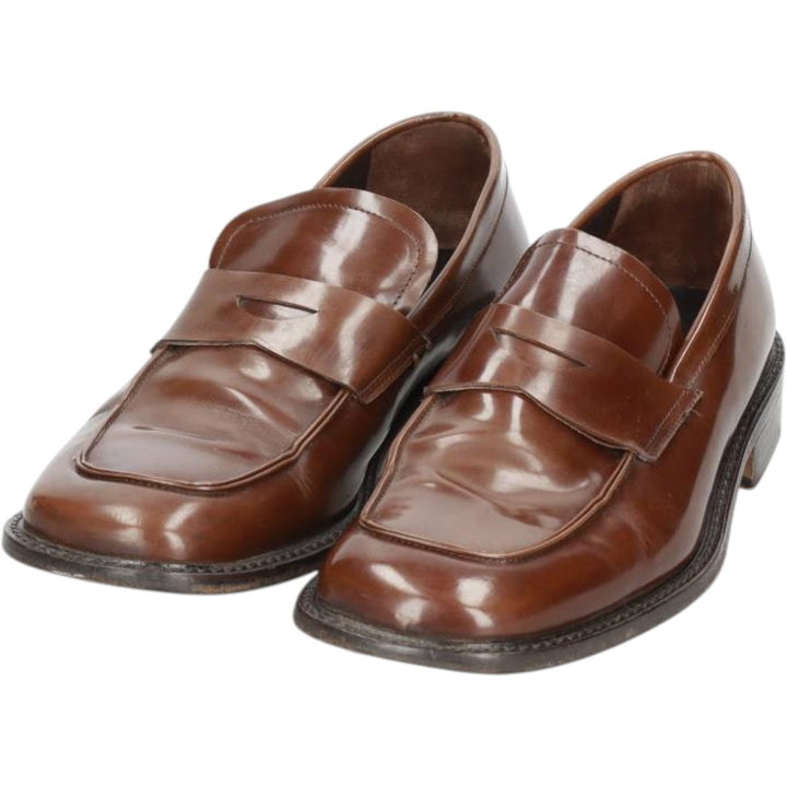 Square-toe coin loafers, made in Italy, size 43 Men's 26.5cm genuine leather brown type Vintage Second Hand