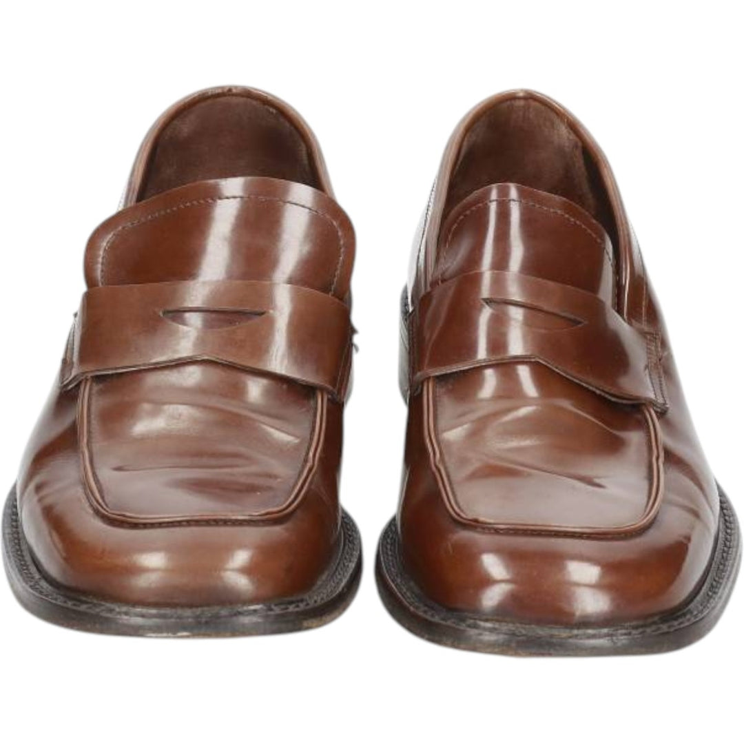 Square-toe coin loafers, made in Italy, size 43 Men's 26.5cm genuine leather brown type Vintage Second Hand
