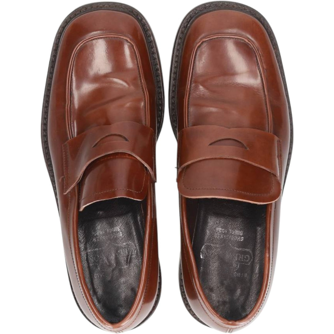 Square-toe coin loafers, made in Italy, size 43 Men's 26.5cm genuine leather brown type Vintage Second Hand