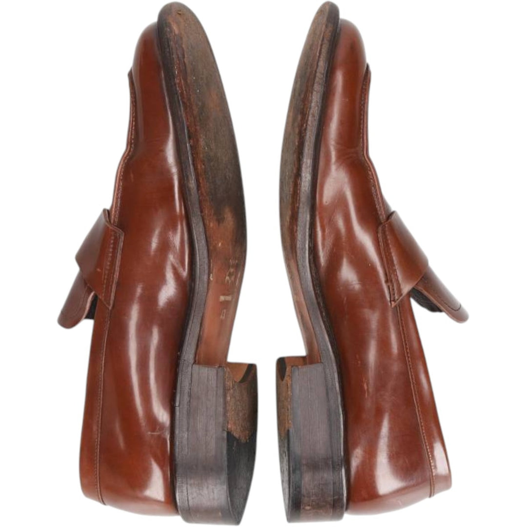 Square-toe coin loafers, made in Italy, size 43 Men's 26.5cm genuine leather brown type Vintage Second Hand