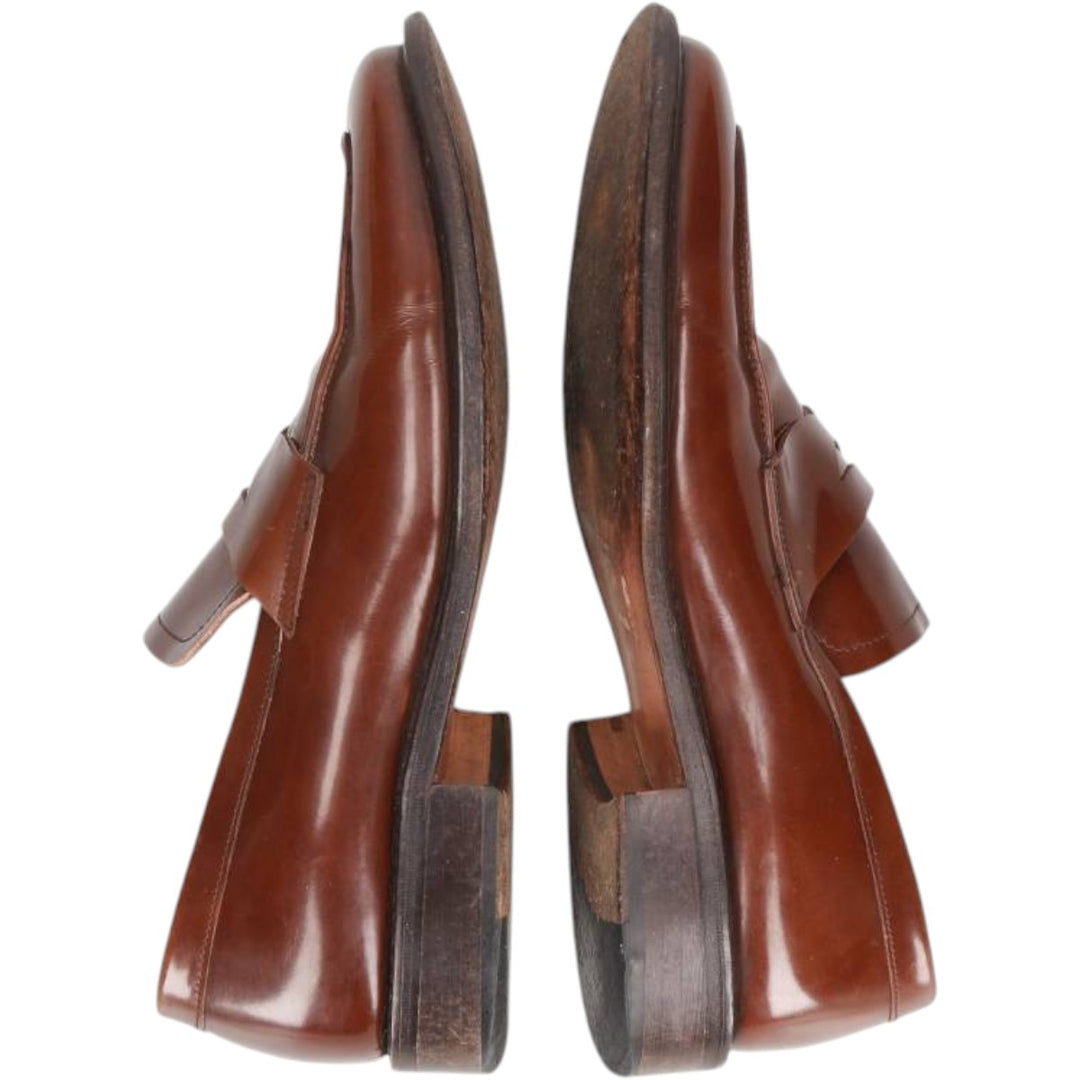 Square-toe coin loafers, made in Italy, size 43 Men's 26.5cm genuine leather brown type Vintage Second Hand