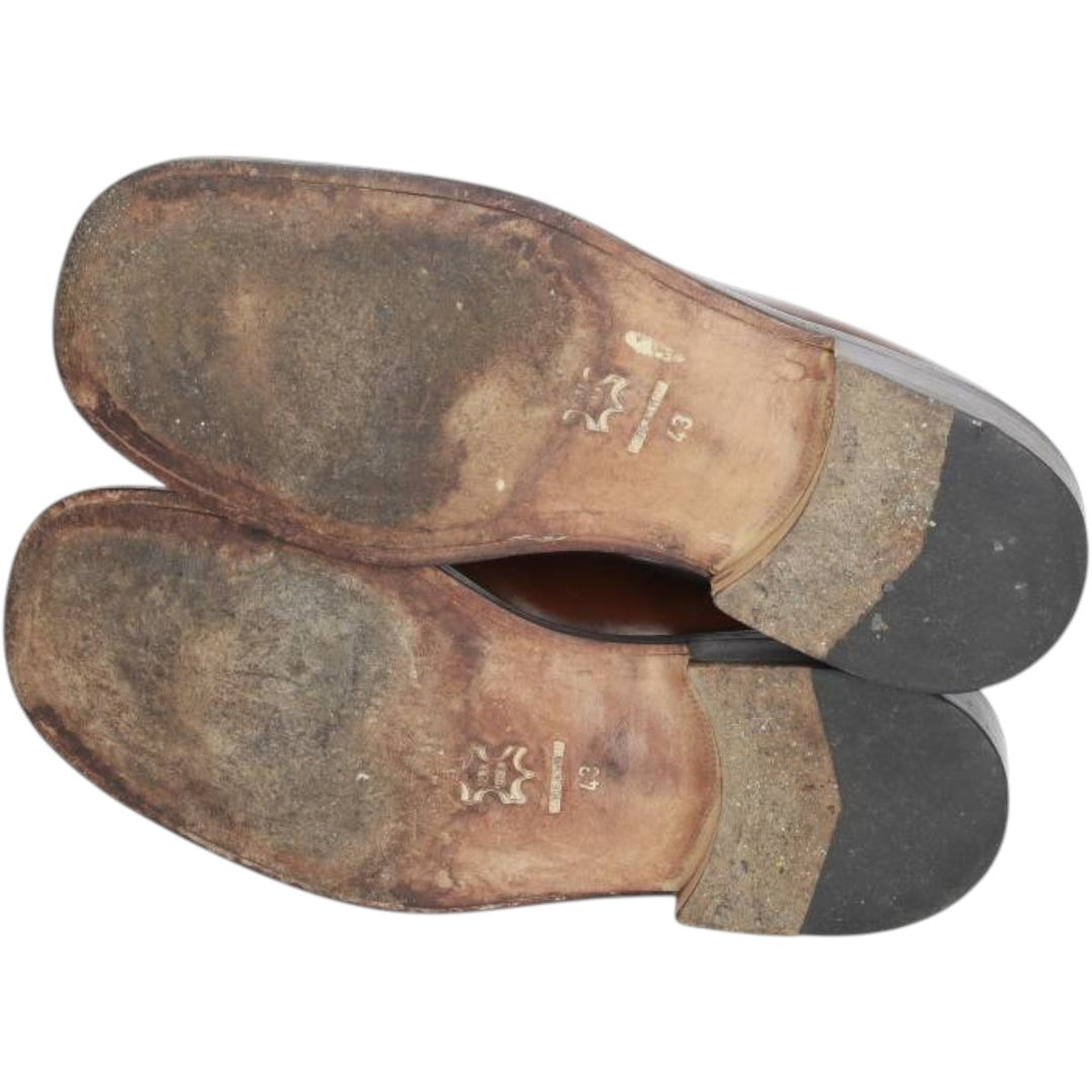 Square-toe coin loafers, made in Italy, size 43 Men's 26.5cm genuine leather brown type Vintage Second Hand