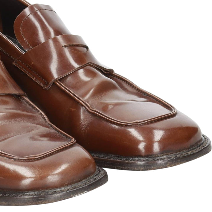 Square-toe coin loafers, made in Italy, size 43 Men's 26.5cm genuine leather brown type Vintage Second Hand