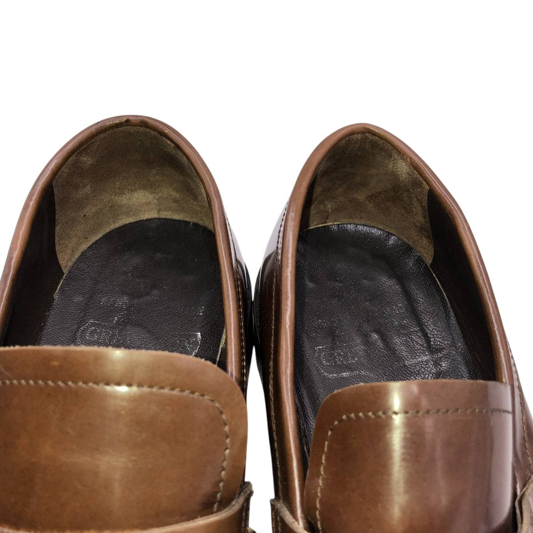 Square-toe coin loafers, made in Italy, size 43 Men's 26.5cm genuine leather brown type Vintage Second Hand